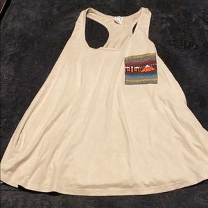 Suede razor back tan tank with tribal pocket
